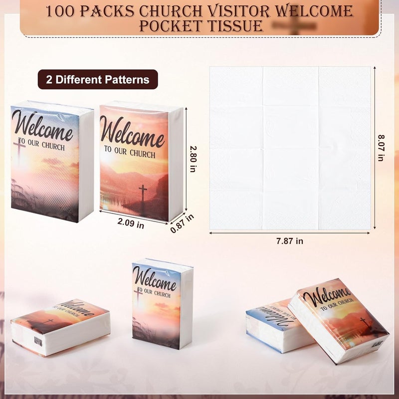 Glenmal 100 Pack Christian Tissues Welcome to Our Church Facial Tissues Individual Packs Mini Pocket Paper Towels Travel Size Bulk for Wedding Travelling Homeless, 3 Ply 8 Sheets Per Pack - Image 2